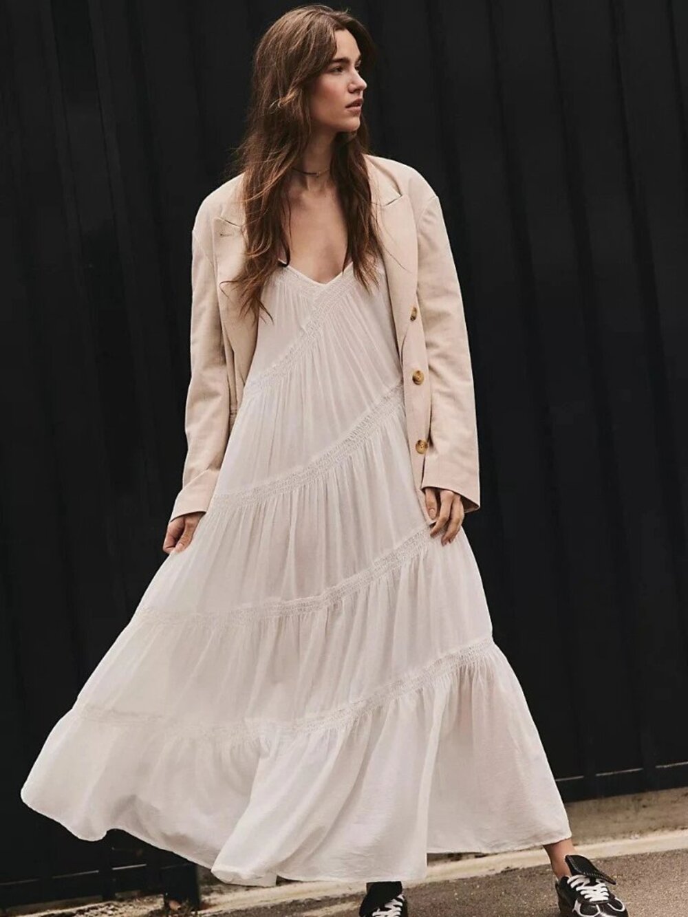 Free People Free-Est Robe Horizon Coast Maxi Dress Sheer Tiered Ivory M 290468